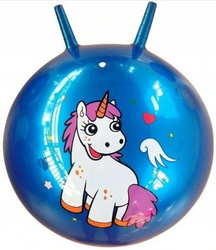 JUMPING RUBBER BALL WITH HORNS 45 CM FOR EXERCISE AND PLAY UNICORN MADEJ